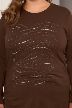 Büyük Beden Taş Detay Bluz Kahve - RMG (1)
