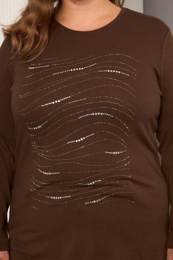 Büyük Beden Taş Detay Bluz Kahve - 2