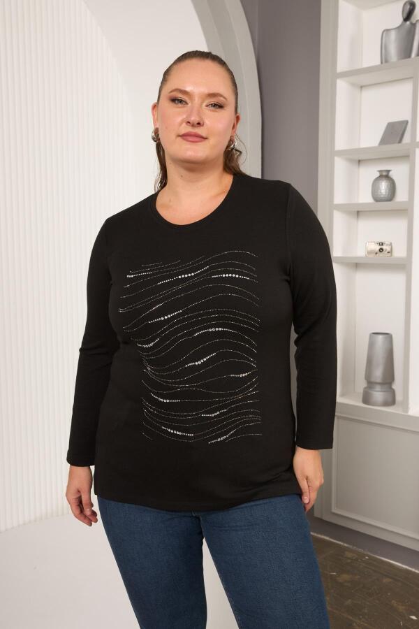 Büyük Beden Taş Detay Bluz Kahve - 1