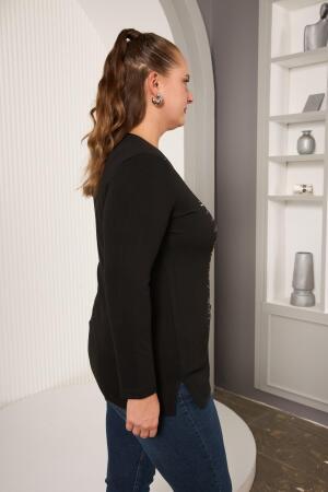 Büyük Beden Taş Detay Bluz Kahve - 4