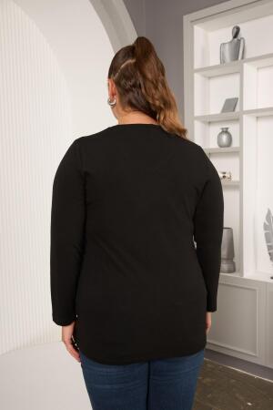 Büyük Beden Taş Detay Bluz Kahve - 5