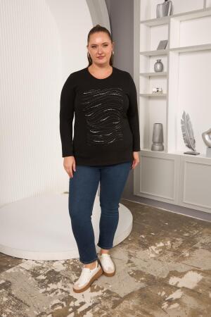 Büyük Beden Taş Detay Bluz Kahve - 6