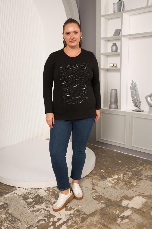 Büyük Beden Taş Detay Bluz Kahve - 6