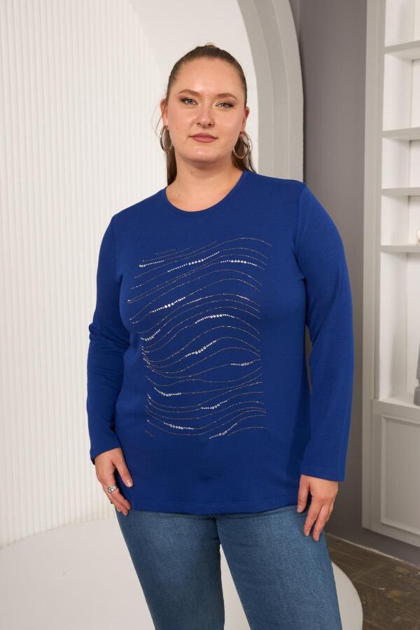 Büyük Beden Taş Detay Bluz Saks - 1