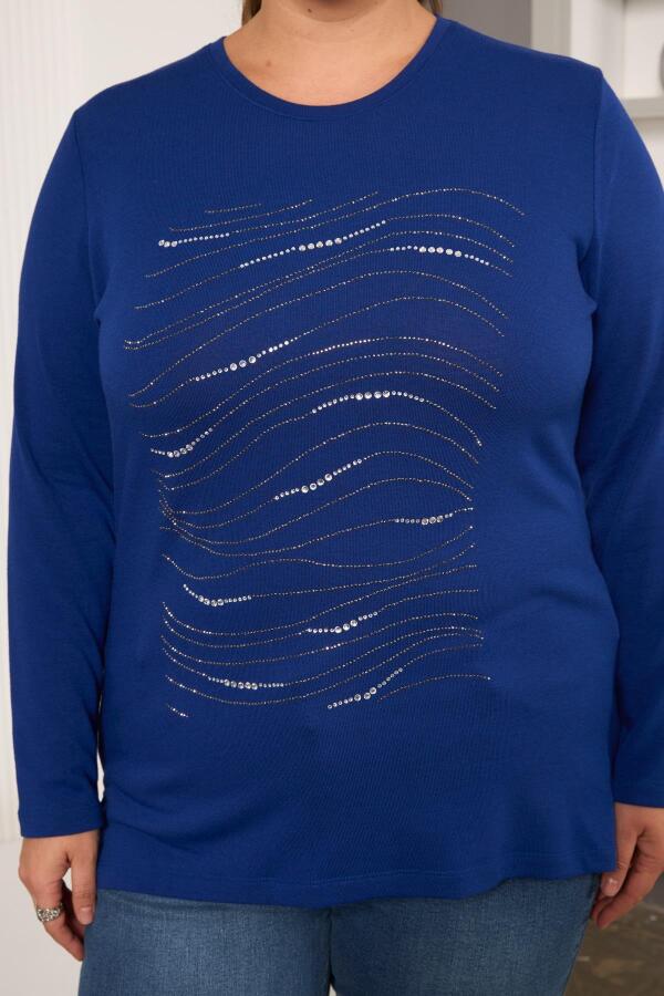 Büyük Beden Taş Detay Bluz Saks - 2