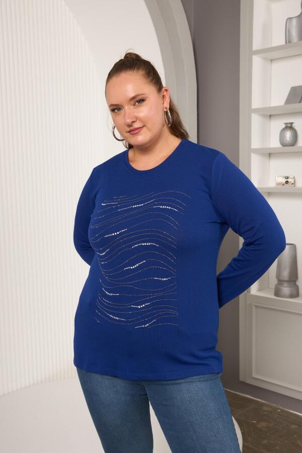 Büyük Beden Taş Detay Bluz Saks - 3