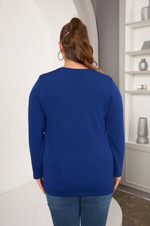 Büyük Beden Taş Detay Bluz Saks - 5