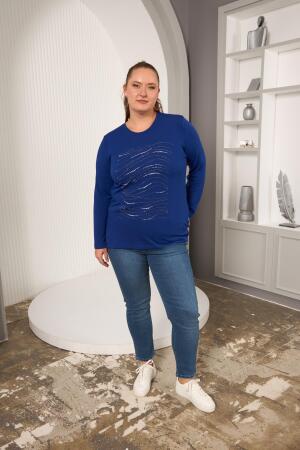 Büyük Beden Taş Detay Bluz Saks - 6