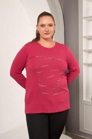 Büyük Beden Taş Detay Bluz Violet - RMG