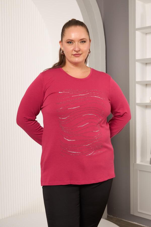 Büyük Beden Taş Detay Bluz Violet - 1