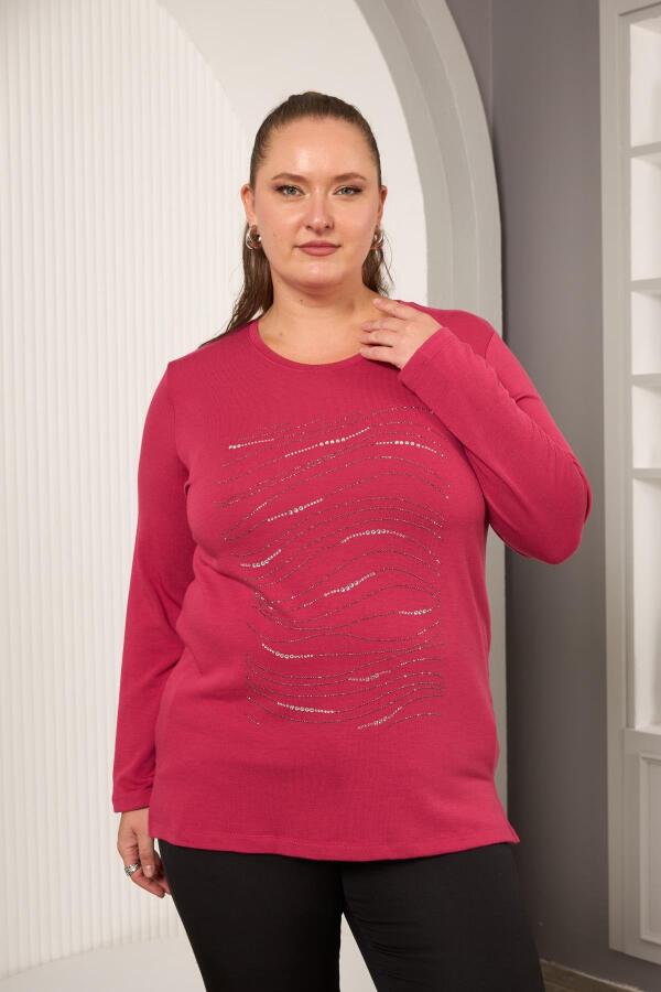 Büyük Beden Taş Detay Bluz Violet - 2