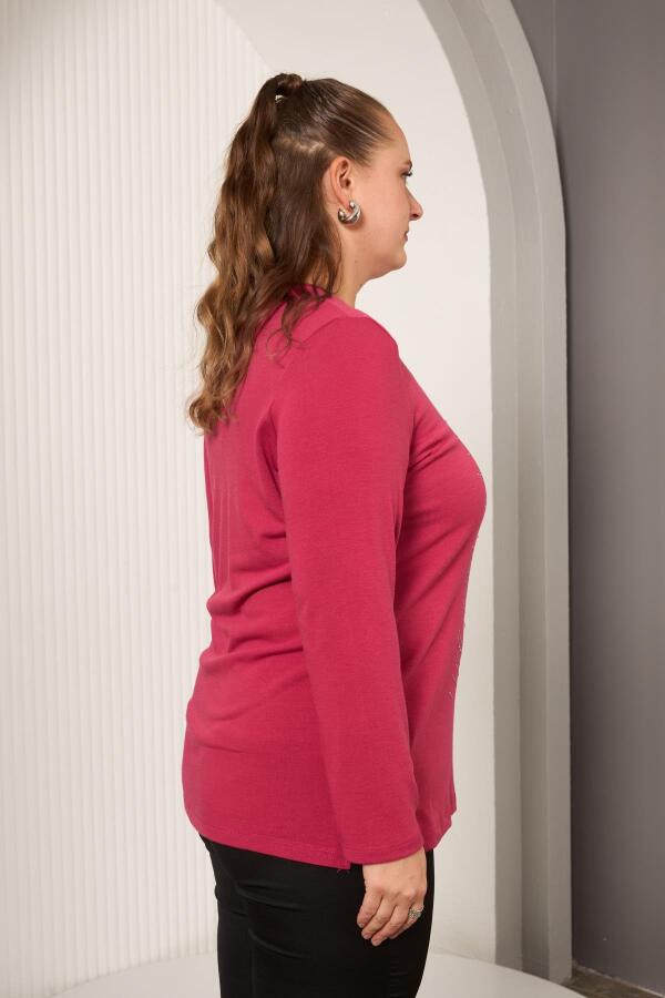 Büyük Beden Taş Detay Bluz Violet - 3