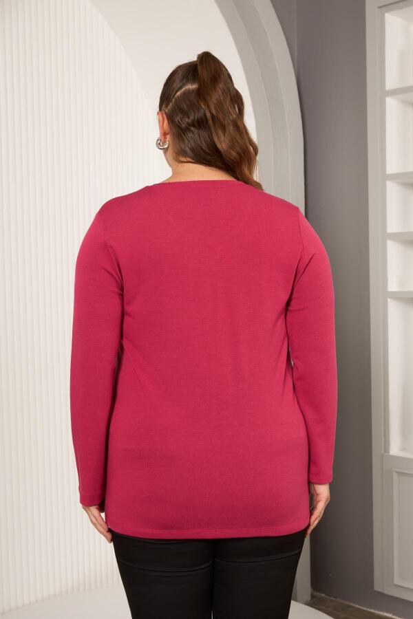 Büyük Beden Taş Detay Bluz Violet - 4