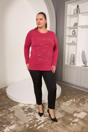 Büyük Beden Taş Detay Bluz Violet - 5