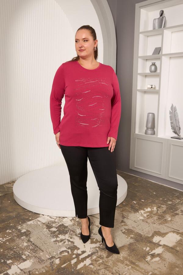 Büyük Beden Taş Detay Bluz Violet - 5