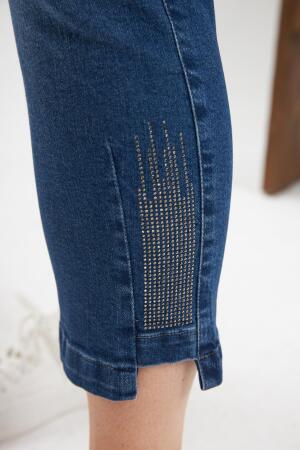 Büyük Beden Taş Detay Denim Kapri Kim. Mavi - 2