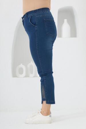 Büyük Beden Taş Detay Denim Kapri Lacivert - 2
