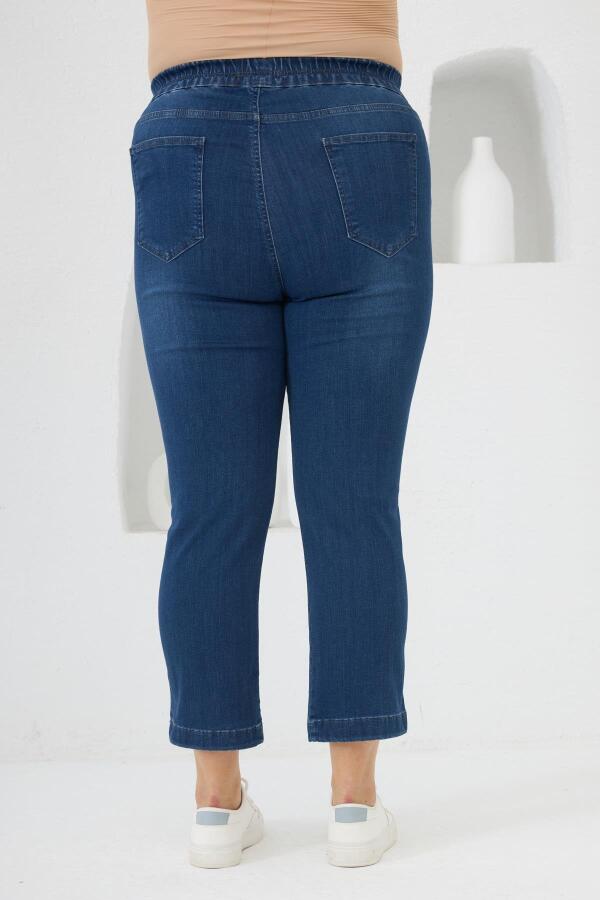 Büyük Beden Taş Detay Denim Kapri Lacivert - 5