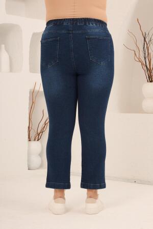 Büyük Beden Taş Detay Denim Kapri Lacivert - 5