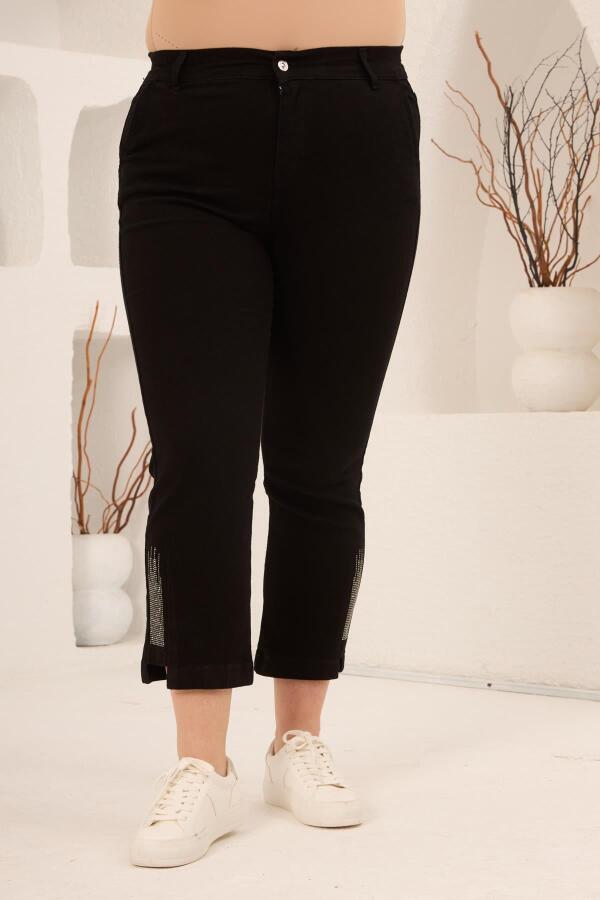 Büyük Beden Taş Detay Denim Pantolon Siyah - 2