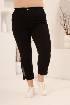 Büyük Beden Taş Detay Denim Pantolon Siyah - 4