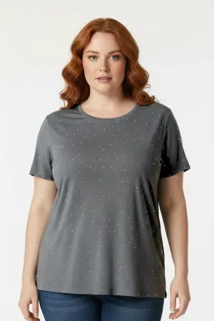 Büyük Beden Taş Detaylı Kısa Kollu T-shirt - 3