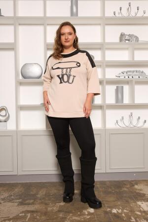 Büyük Beden Taş ve Deri Detaylı Bluz Krem - 6