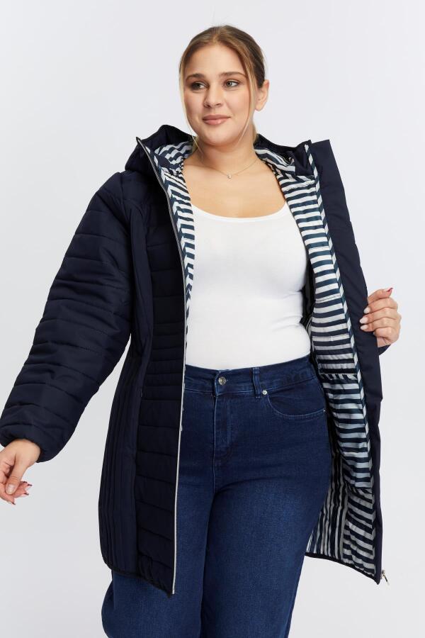 Büyük Beden Tost Kapitone Mont Lacivert - 6