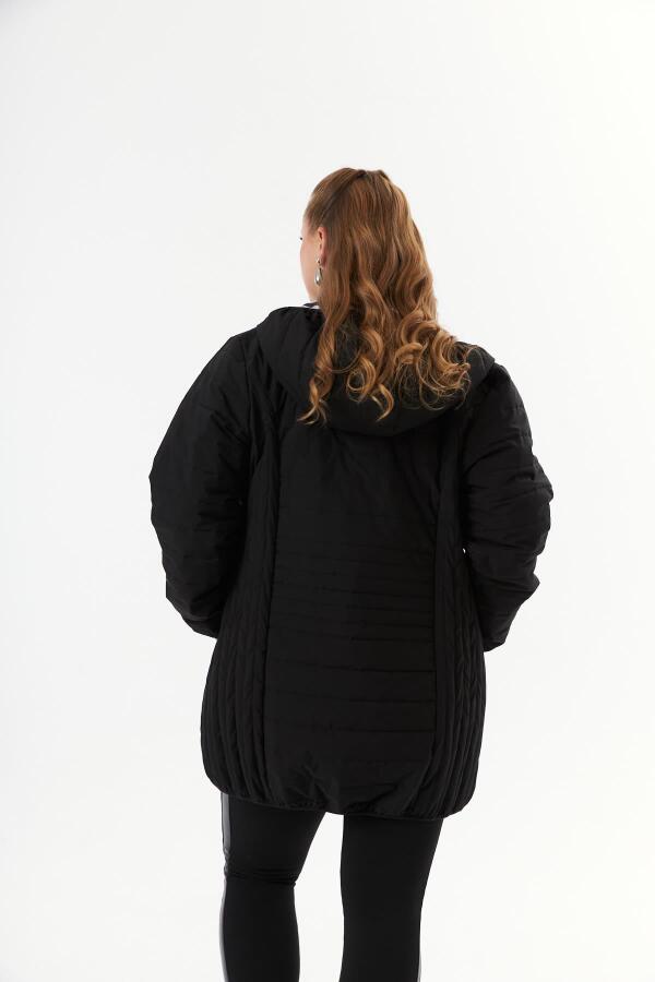 Büyük Beden Tost Kapitone Mont Siyah - 5