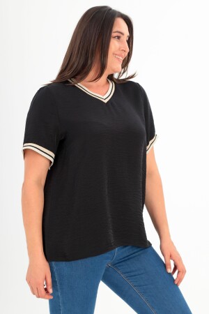 Trend42plus Büyük Beden Triko Bantlı Siyah Bluz - 3