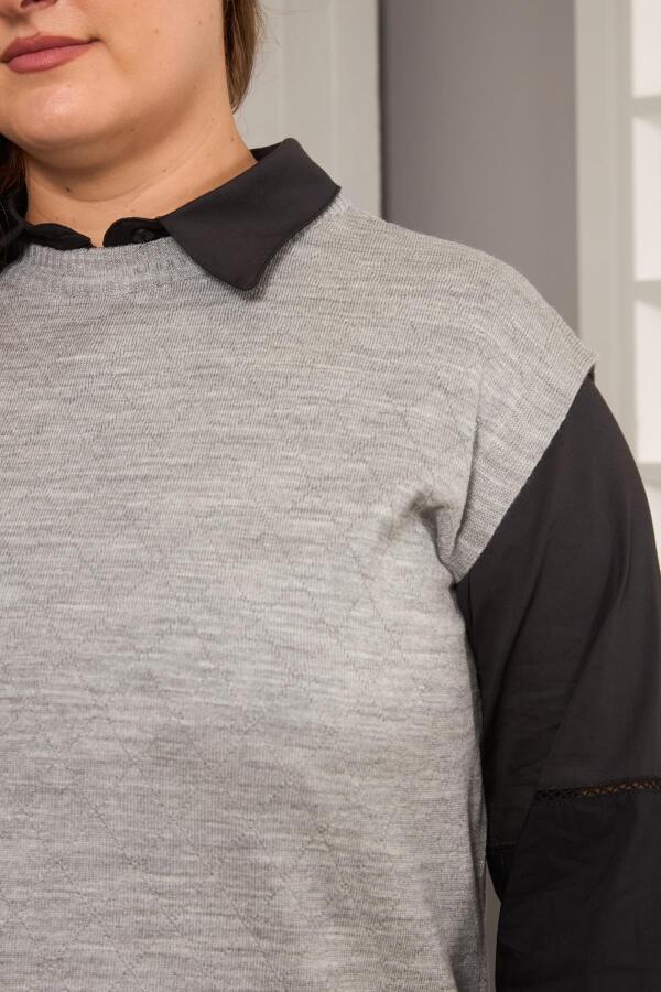 Büyük Beden Triko Süveter A.Gri - 3