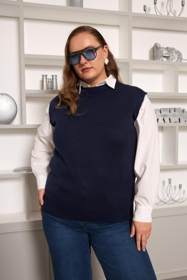 Büyük Beden Triko Süveter Lacivert - 1