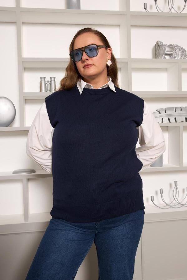 Büyük Beden Triko Süveter Lacivert - 3