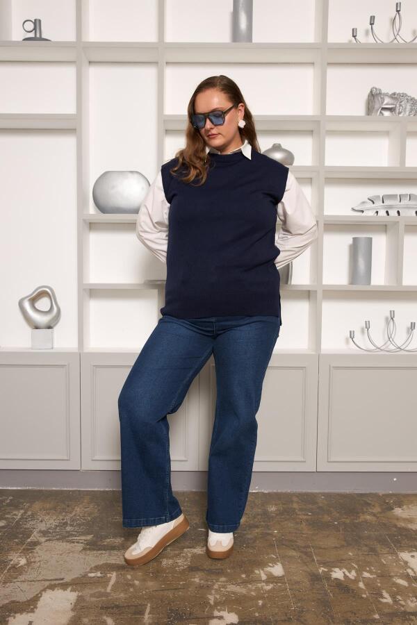 Büyük Beden Triko Süveter Lacivert - 5