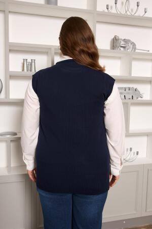 Büyük Beden Triko Süveter Lacivert - 6