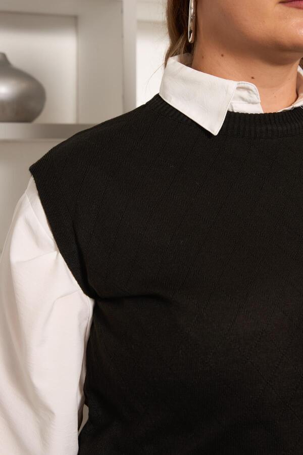 Büyük Beden Triko Süveter Siyah - 4