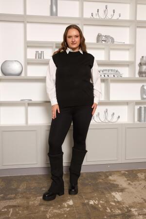 Büyük Beden Triko Süveter Siyah - 5