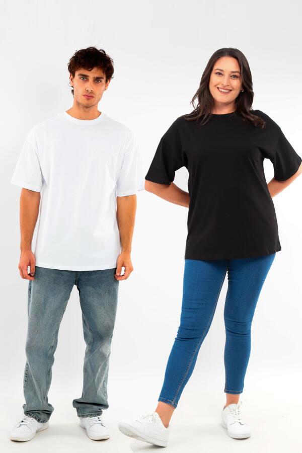 Trend42plus Büyük Beden Unisex Oversize Bisiklet Yaka Basic Siyah-Beyaz t-shirt / Rahat 2'li Paket - 2