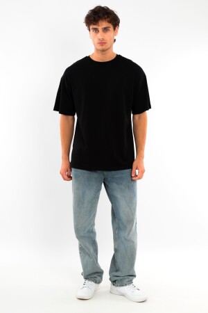 Trend42plus Büyük Beden Unisex Oversize Bisiklet Yaka Basic Siyah-Beyaz t-shirt / Rahat 2'li Paket - 5
