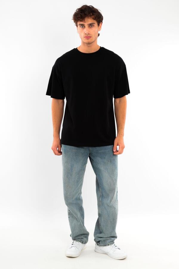 Trend42plus Büyük Beden Unisex Oversize Bisiklet Yaka Basic Siyah-Beyaz t-shirt / Rahat 2'li Paket - 5
