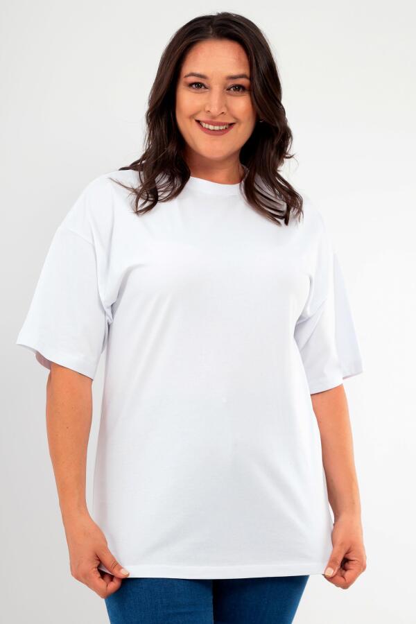 Trend42plus Büyük Beden Unisex Oversize Bisiklet Yaka Basic Siyah-Beyaz t-shirt / Rahat 2'li Paket - 6