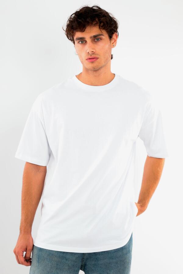 Trend42plus Büyük Beden Unisex Oversize Bisiklet Yaka Basic Siyah-Beyaz t-shirt / Rahat 2'li Paket - 7