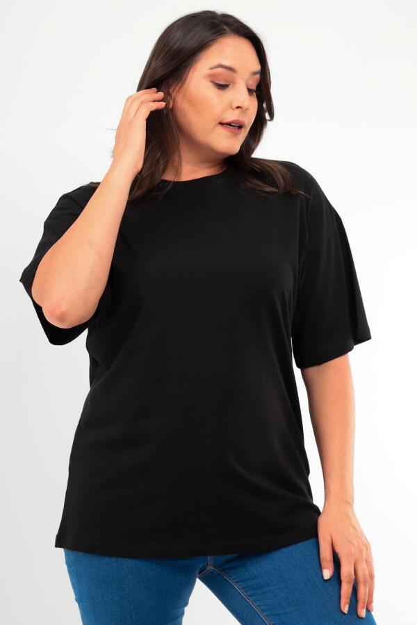 Trend42plus Büyük Beden Unisex Oversize Bisiklet Yaka Basic Siyah-Beyaz t-shirt / Rahat 2'li Paket - 8