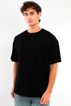 Trend42plus Büyük Beden Unisex Oversize Bisiklet Yaka Basic Siyah-Beyaz t-shirt / Rahat 2'li Paket - 9
