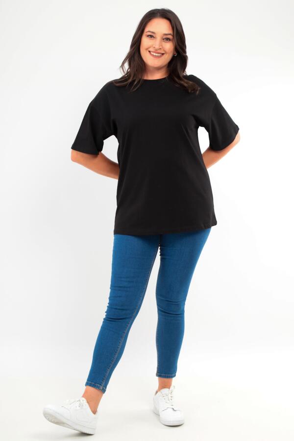 Trend42plus Büyük Beden Unisex Oversize Bisiklet Yaka Basic Siyah-Beyaz t-shirt / Rahat 2'li Paket - 10