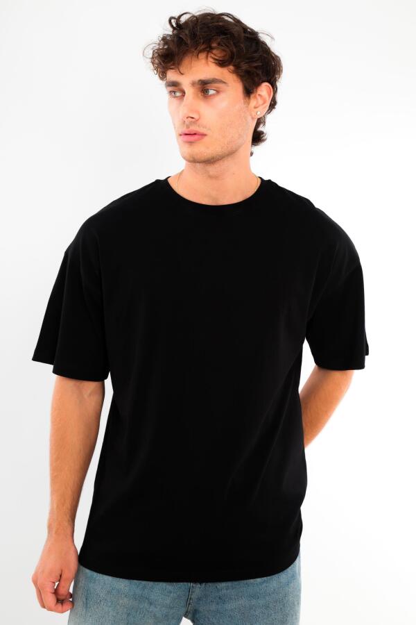 Trend42plus Büyük Beden Unisex Oversize Bisiklet Yaka Basic Siyah-Beyaz t-shirt / Rahat 2'li Paket - 11