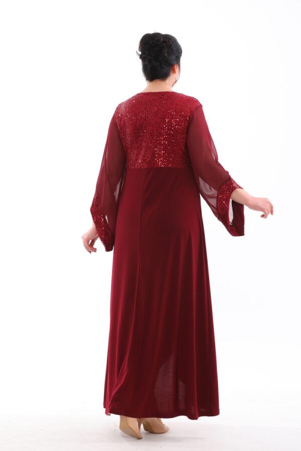 Büyük Beden Üstü Pul Payet Eteği Kiloş Uzun Abiye Elbise KL3089 Bordo - 4