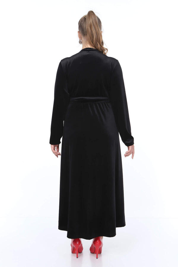 Büyük Beden Uzun Kadife Elbise NV3003 - 4