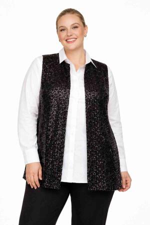 Büyük Beden Uzun Payet Yelek – Rahat Kalıp, Basen Gizleyen Model (40–62) ND4031 - Angelino Butik