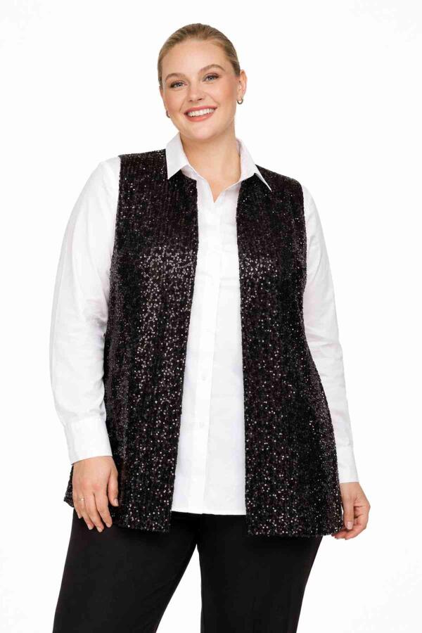 Büyük Beden Uzun Payet Yelek – Rahat Kalıp, Basen Gizleyen Model (40–62) ND4031 - 1